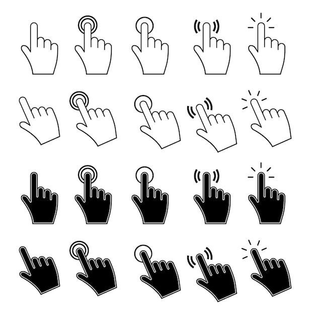 touch vector icons set white illustration isolated for graphic and web design