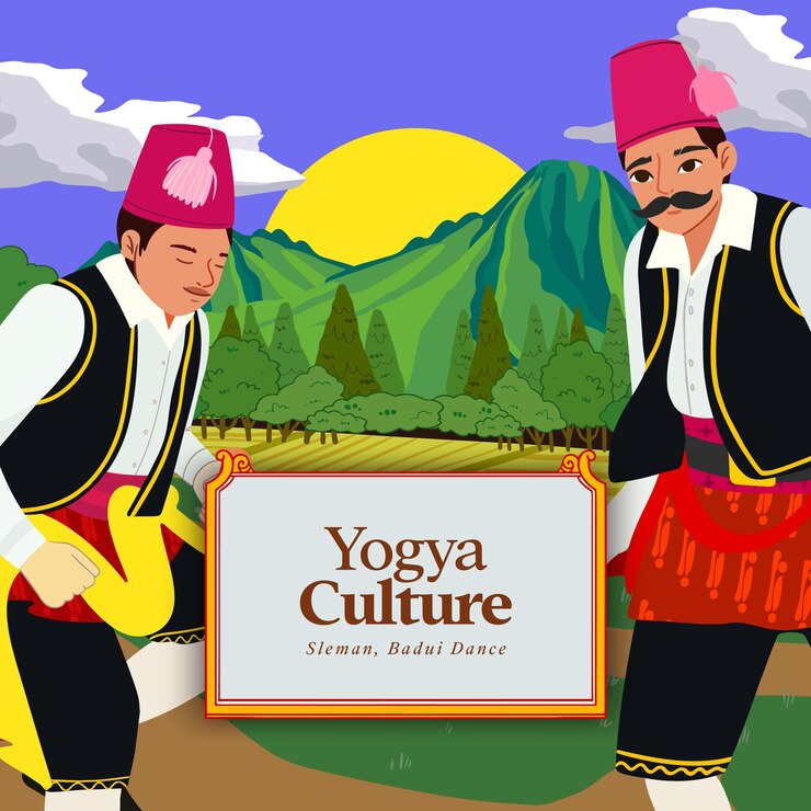 Vector tourism event layout with indonesian culture yogyakarta dancer flat illustration