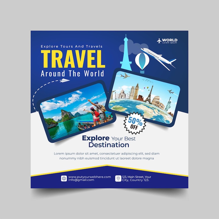 Vector tours and travel package design for flyer poster and banner template design
