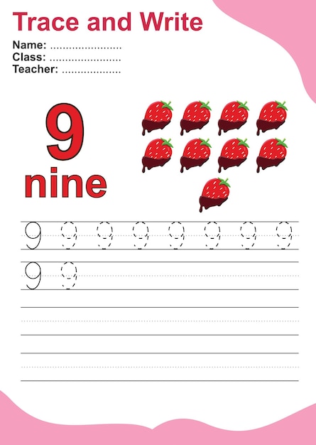 Trace and write number for children. Exercise for children to recognize the number. Educational work