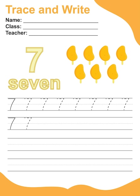 Trace and write number for children. Exercise for children to recognize the number. Educational work