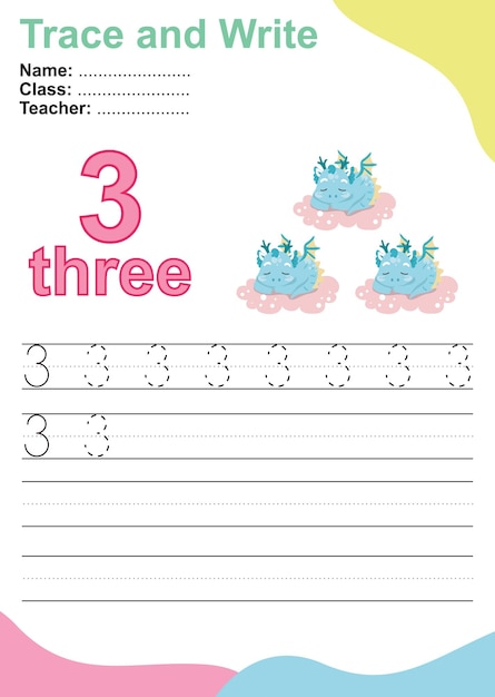 trace and write number for children. exercise for children to recognize the number. educational work