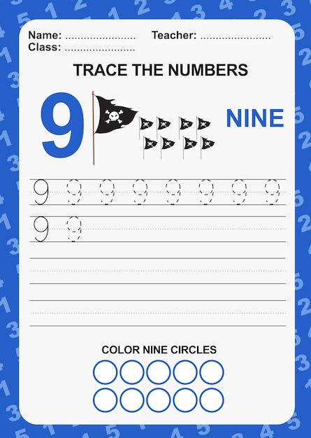 Trace and write number for children Exercise for children to recognize the number
