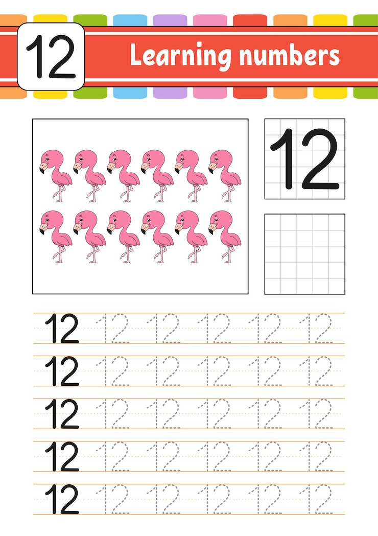 Vector trace and write numbers. handwriting practice.