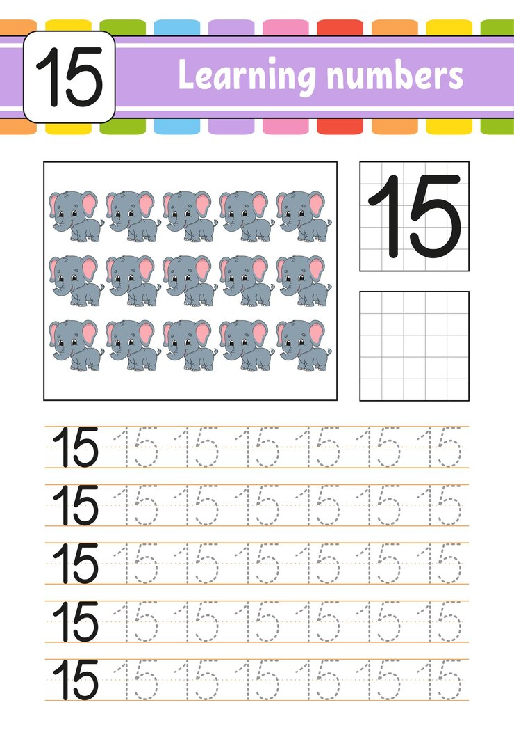 Vector trace and write numbers. handwriting practice.