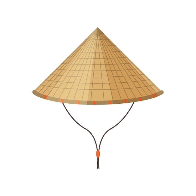 Traditional Asian conical non-la hat.It is commonly used in East, South and Southeast Asia, China and Vietnam for protection from the sun and rain. Vector illustration isolated on a white background.