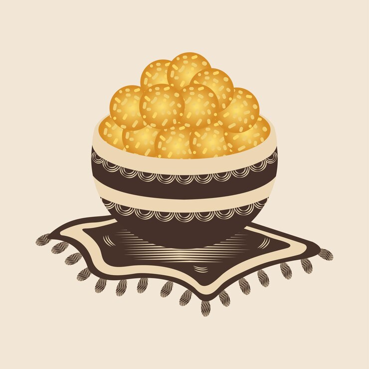 traditional Indian bowl of sweets ladoo vector illustration