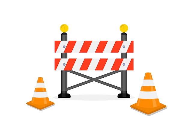 traffic road barrier road closed warning barrier flat vector illustrations for website under construction page warning and stop signs roadwork traffic barricade and cone safety barricade