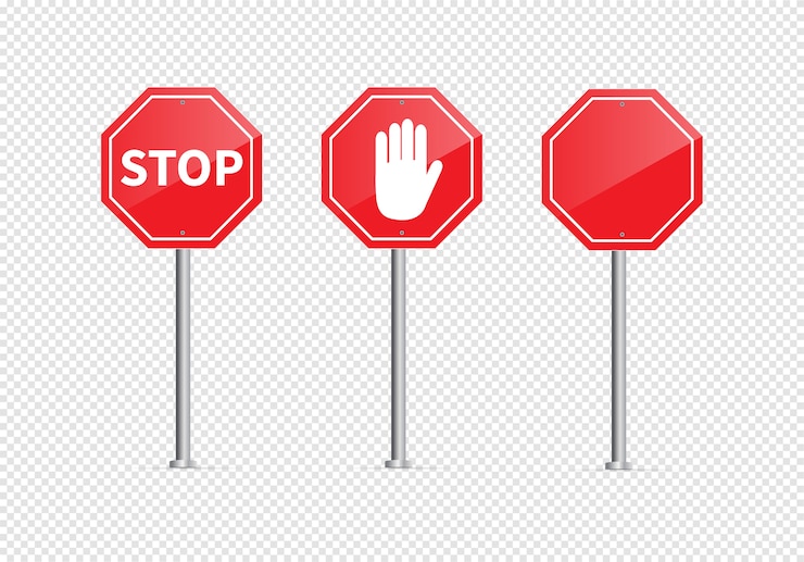 Vector traffic sign stop isolated on transparent background.