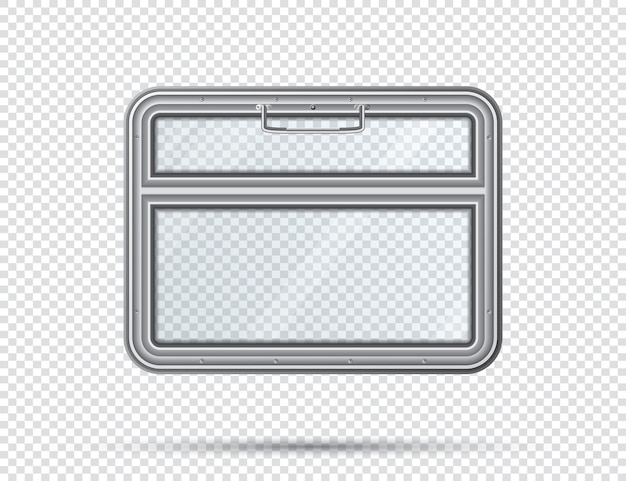 train window with handle isolated on checkered background realistic view from inside of train