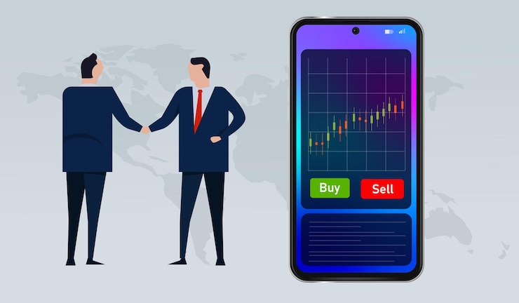 Vector transaction deals buy and sell stocks mobile device smartphone