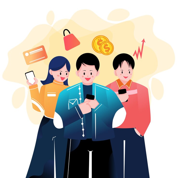 Vector transaksi mudah belanja online ewallet dengan mobile banking