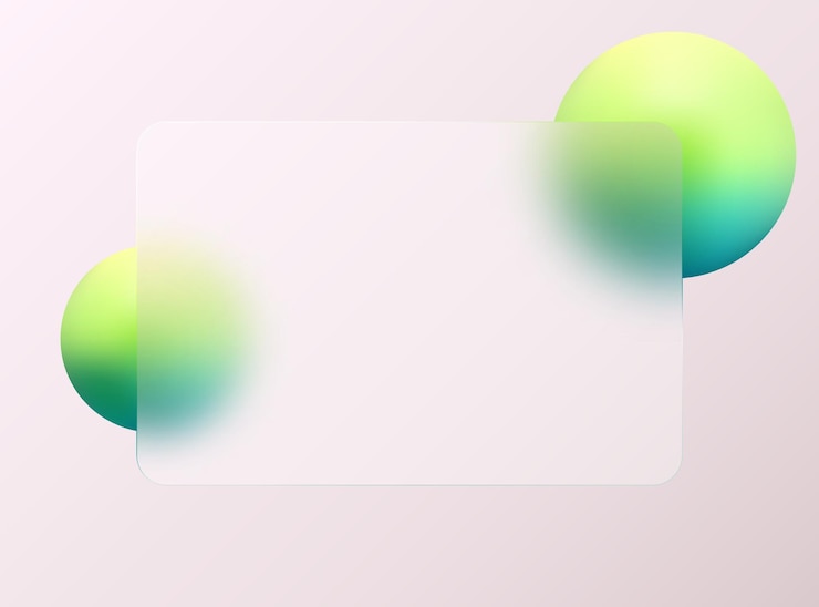 Vector transparent login form in glass morphism style frosted glass screen with blurry floating green spheres