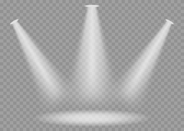 Transparent stage spotlights or tudio illumination mock up. Vector illustration.