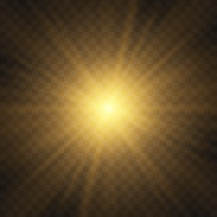 Vector transparent sunlight special lens flash light effect.front sun lens flash.  blur in the light of radiance. light highlight yellow special effect with rays of light and magic sparkles.