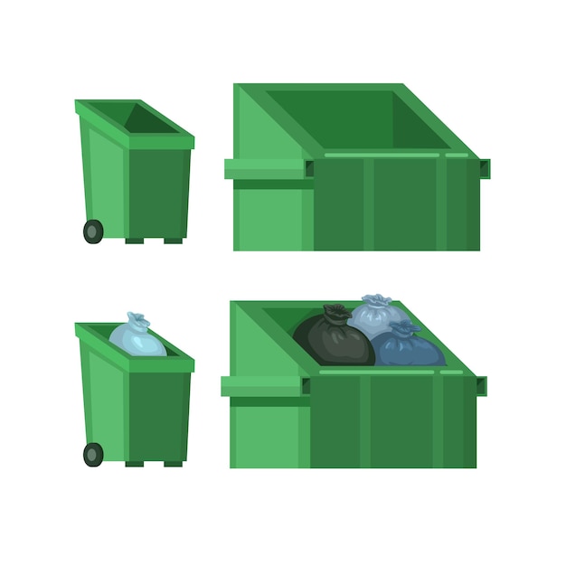 trash box for garbage collection set flat style vector