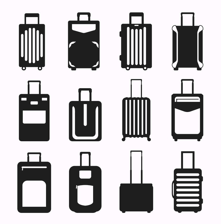 Vector travel bag luggage silhouette and suitcases black silhouette