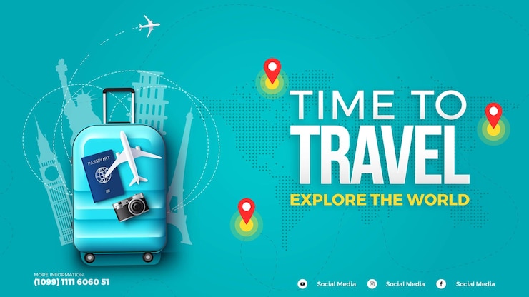 Travel Banner with gps icons showing the plane journey memorable