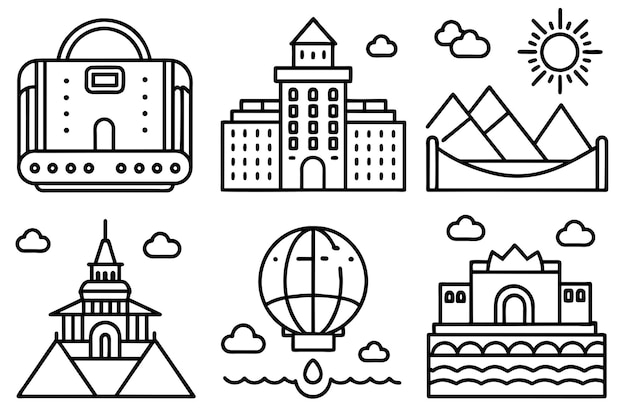 Travel icons set outline style Collection of travel icons for web design