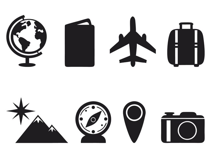 Vector travel icons silhouette set
