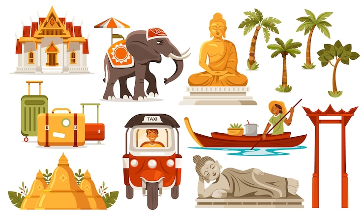 Vector travel in thailand elements in flat design
