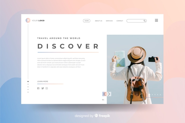 Vector travel landing page with photo design
