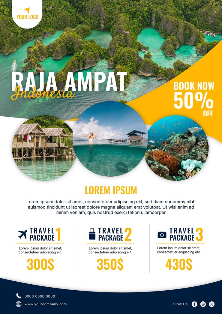 Vector travel packages marketing flyer template
