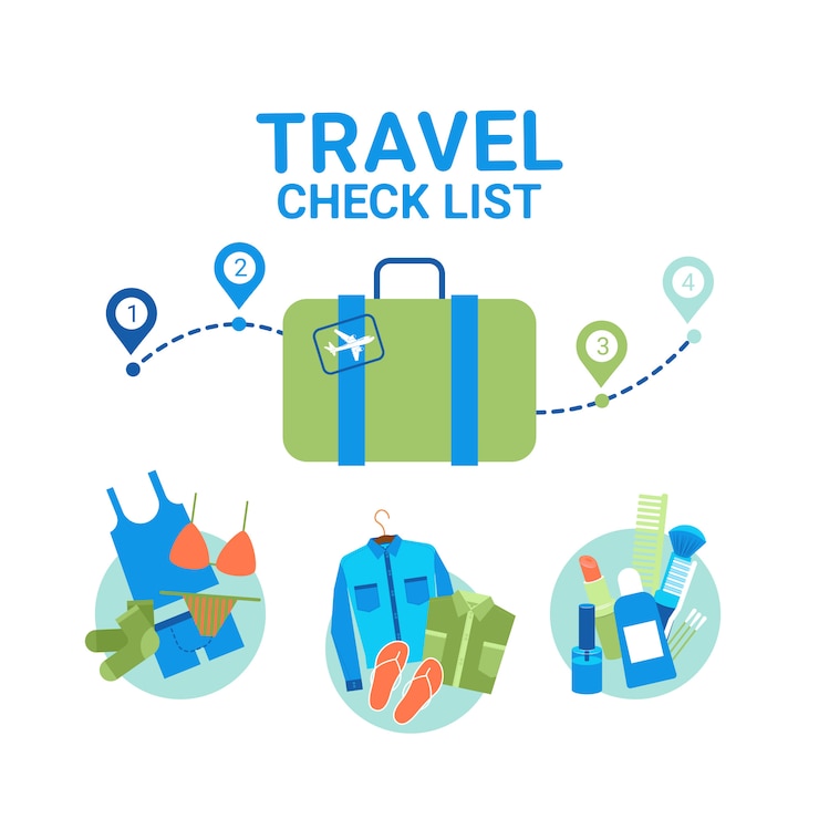 Vector travel planning baggage check list elements. vacancy tour concept