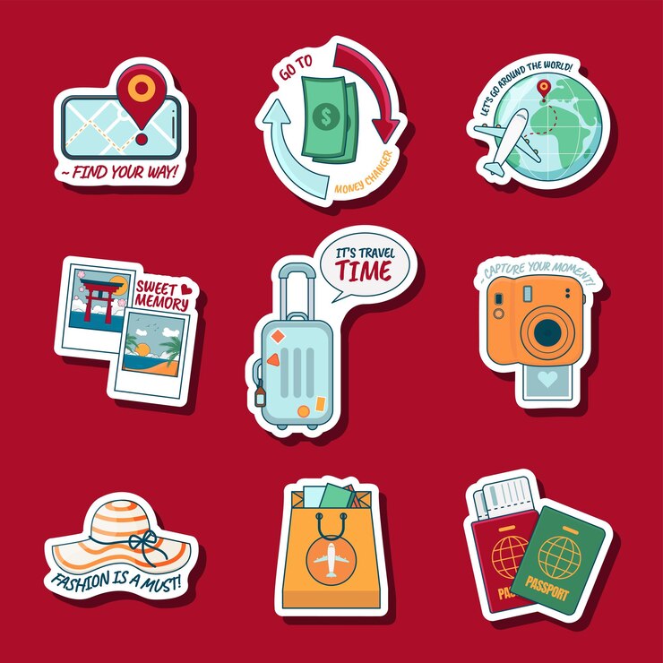 Vector travel stickers set vector illustration in flat style