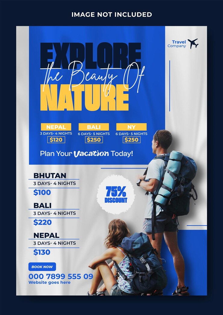 Vector travel tour promotional flyer template design