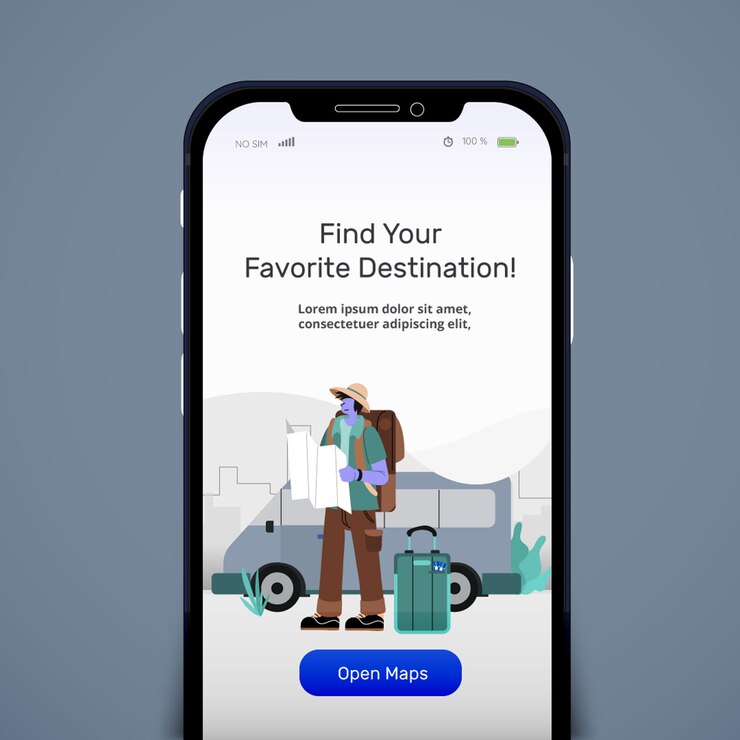 Vector traveling online kit maps application