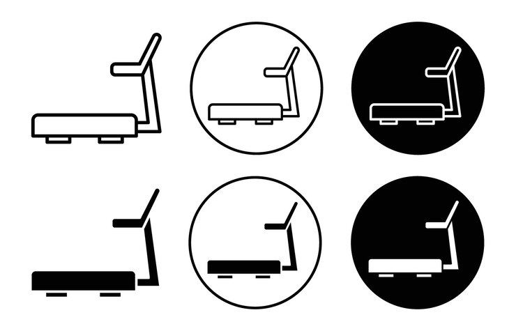 Vector treadmill icon collection of outline thin line symbol or sign