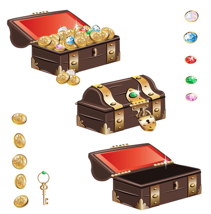 Vector treasure chest set