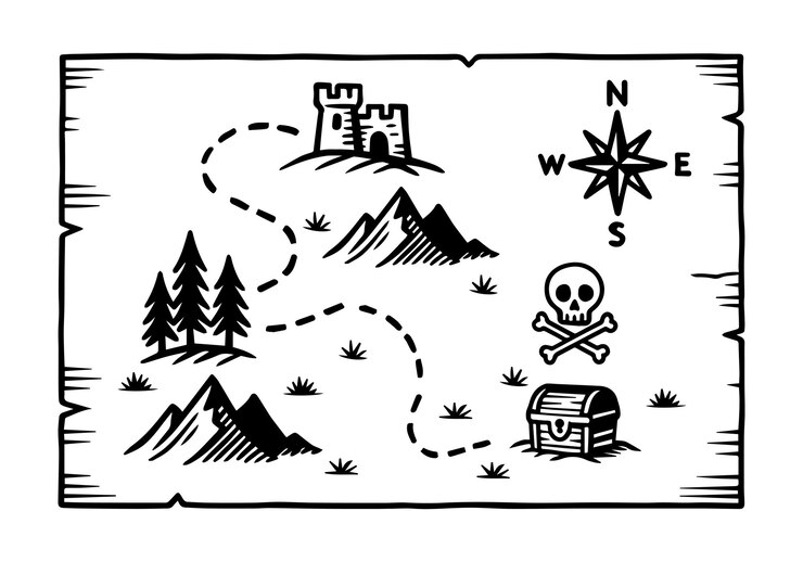 Treasure Island map Doodle style Vector hand drawing
