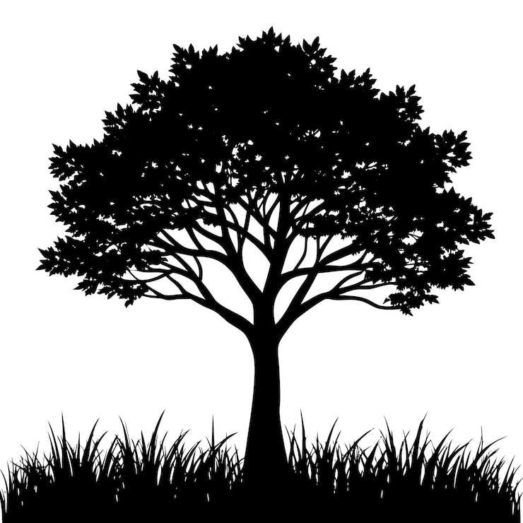 Vector tree with grass vector silhouette white background 5