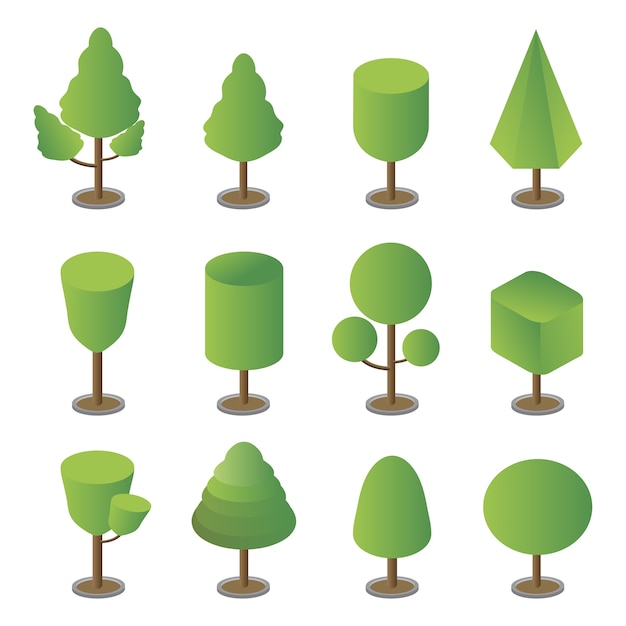 trees isometric, trees isolated on white background.