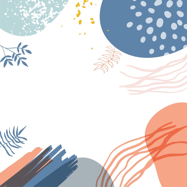 Trendy abstract minimalist organic background with flowing liquid shapes, floral, brush, leaves, hand drawn textures and blob. Tan, nude, champagne, beige, pastel, pink, brown, earth tone color style.