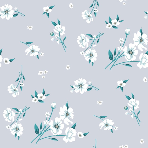trendy floral background with elegant small flowers on field for digital wallpaper and garment in liberty style ornate vector template