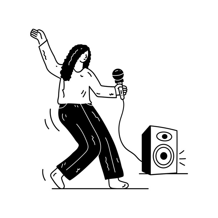 Vector trendy hand drawn illustration of singing