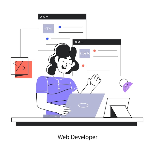 Trendy linear mini illustration of a web developer