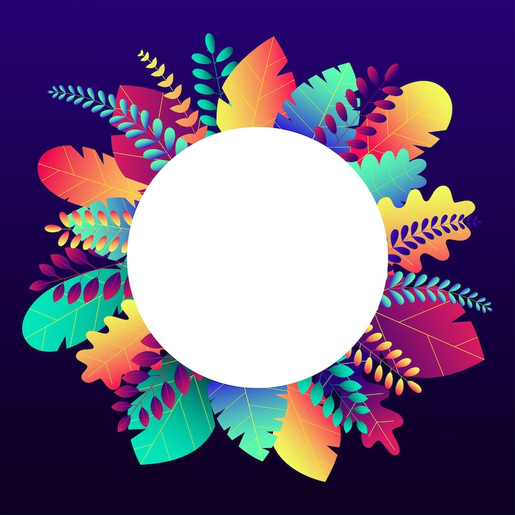 Vector trendy neon gradient plants and leaves background in flat style