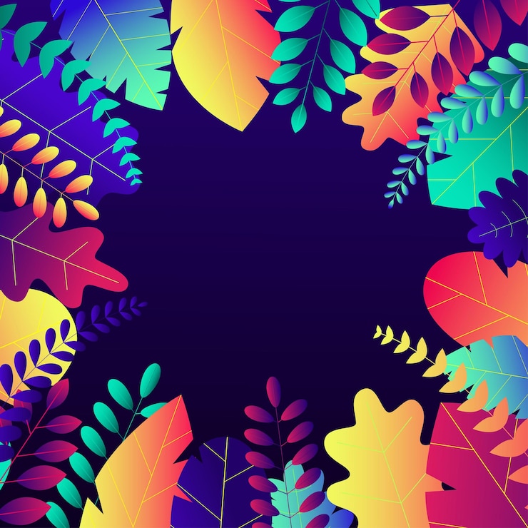 Vector trendy neon gradient plants and leaves background in flat style