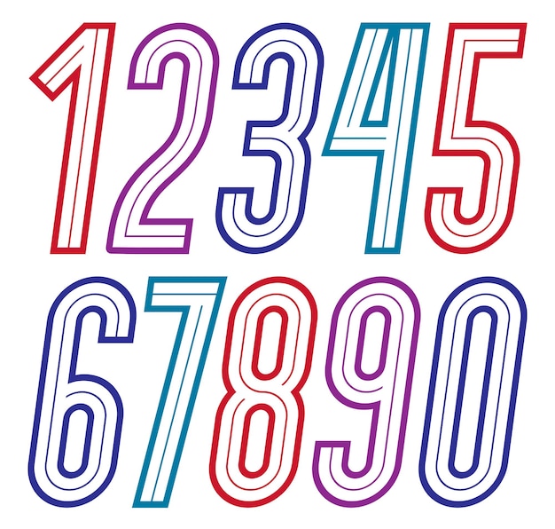 trendy retro italic tall numbers collection, vector numeration, for use as vintage poster design elements