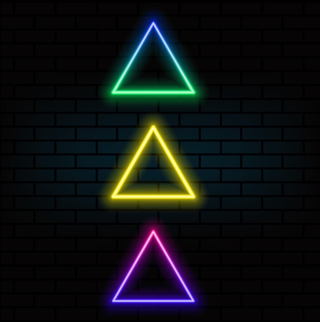 triangle with neon light led glow geometric shape