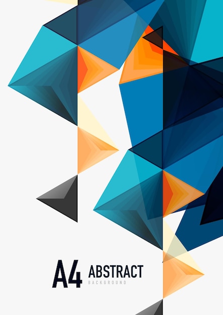 Triangular low poly vector a4 size geometric abstract template Multicolored triangles on light background futuristic techno or business design