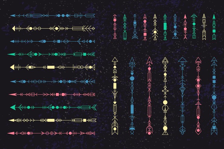 Tribal style arrows set Boho ornament Ethnic design arrows