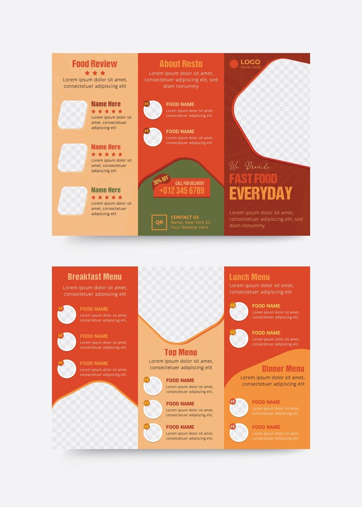 Vector trifold brochure design and fast food menu template