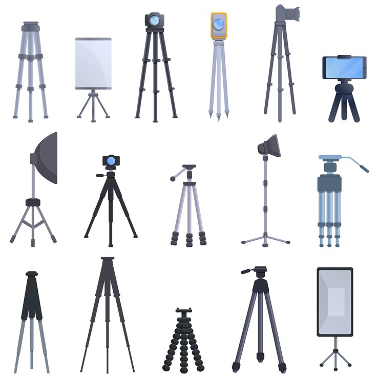 Vector tripod icons set, cartoon style