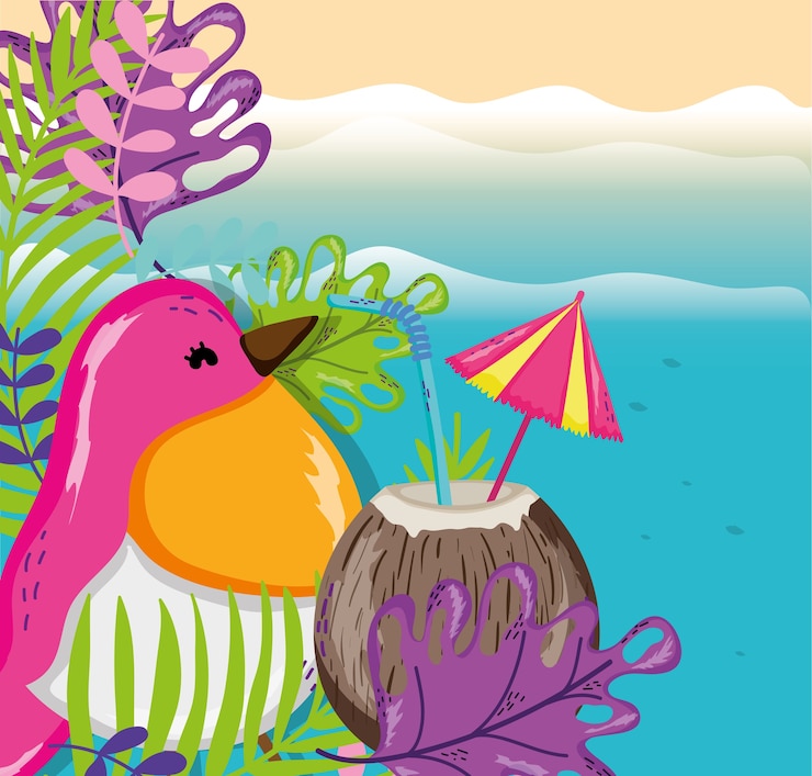 Vector tropical beach scenery theme cartoon