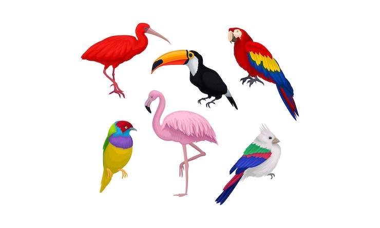 Vector tropical birds vector isolated on white background set ornithology educational collection